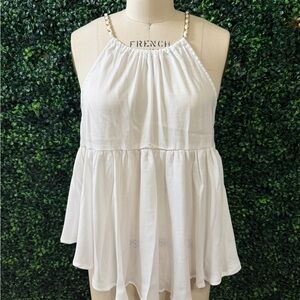 Mustard Seed-White Halter Peplum Tank Top with braided chain Straps